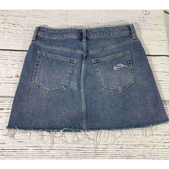 We The Free Denim Jean Skirt Size 28 Blue Cut Off Distressed Button Fly Festival - Picture 2 of 9